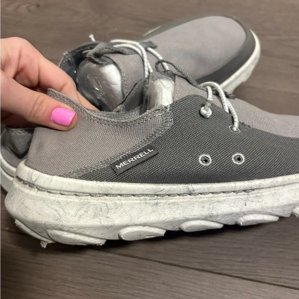 Merrell Men's Hut Moc 2 Canvas Paloma Grey Boat Shoes Slip On‎ Comfort Outdoors